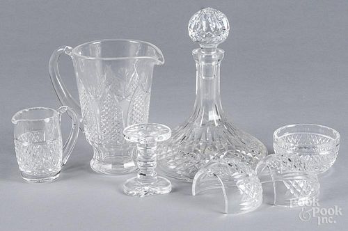 Waterford crystal, to include a decanter, 9 3/4'' h., a pitcher, a creamer, two wall pockets, a knife