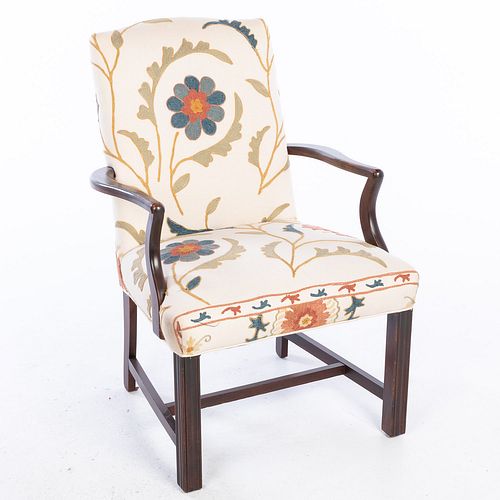 George III Style Armchair with Crewelwork Upholstery