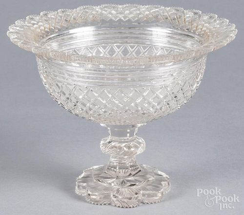 Cut glass centerpiece bowl, early 20th c., 8'' h., 10 1/2'' dia.