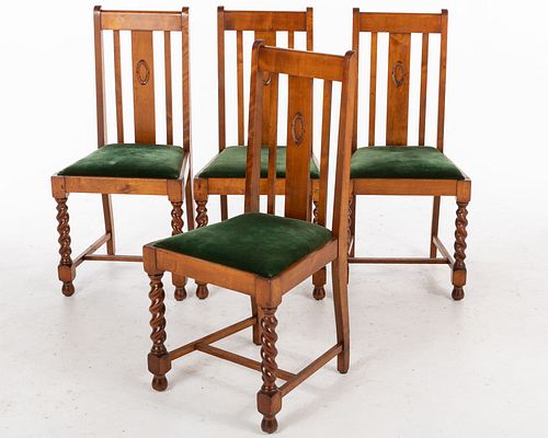 Four Stained Wood Side Chairs