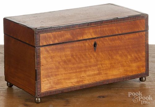 Regency mahogany tea caddy, early 19th c., with interior compartments and a tumbler, 6 1/2'' h.