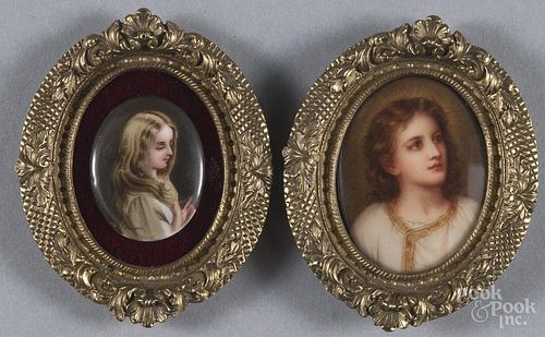 Two small painted porcelain portrait plaques, 2 1/4'' x 1 3/4'' and 1 3/4'' x 1 1/4''.
