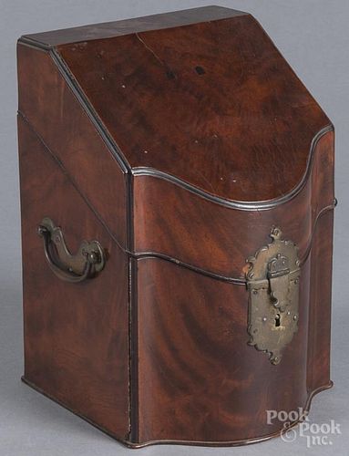 George III mahogany knife box, late 18th c., 11'' h., 7 1/2'' w.