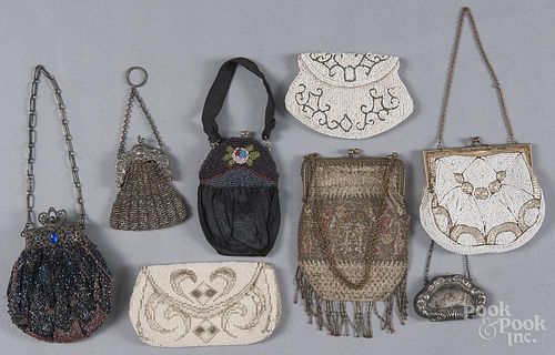 Victorian beaded and needlework purses, largest - 8'' x 11''.