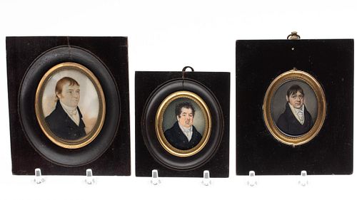 3 Portrait Miniatures of Gentlemen, 19th century