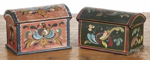 Two Scandinavian painted dome lid boxes, one dated 1914, 4 1/4'' h., 6'' w. and 4'' h., 6'' w.