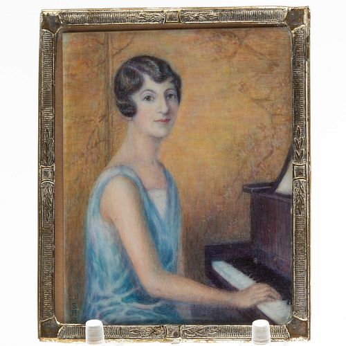 Susan Moulton, Portrait Miniature of Woman & Piano