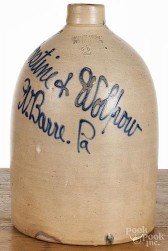 Pennsylvania two-gallon stoneware jug, 19th c., impressed James Ryan Pittston PA