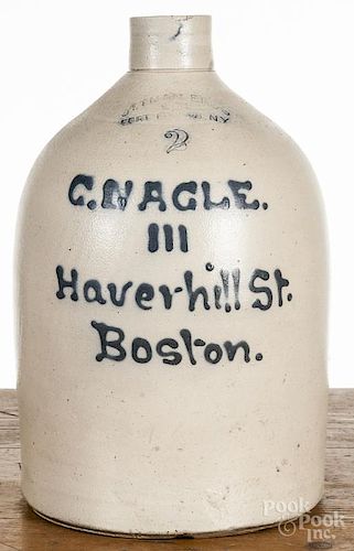 Two-gallon stoneware jug, 19th c., impressed Ottman Bros. & Co. Fort Edward N.Y.