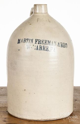 Pennsylvania three-gallon stoneware jug, 19th c., impressed James Ryan Pittston Pa