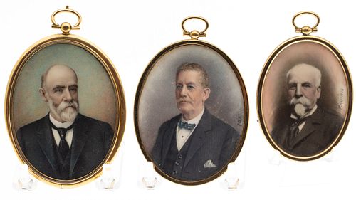 3 Portrait Miniatures of Gentleman,  19th/20th C