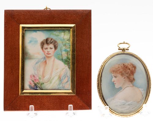 2 Portrait Miniatures of Women, Late 19th Century
