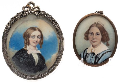 Two Portrait Miniatures of Young Women, 19th Century