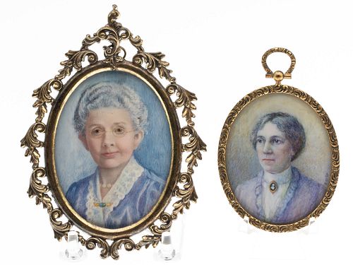 2 Portrait Miniatures Women, one by Susan Moulton