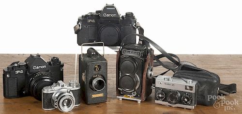 Antique cameras, to include an Ansco Memo, a Bolta Photovit with a Compur-Rapid shutter