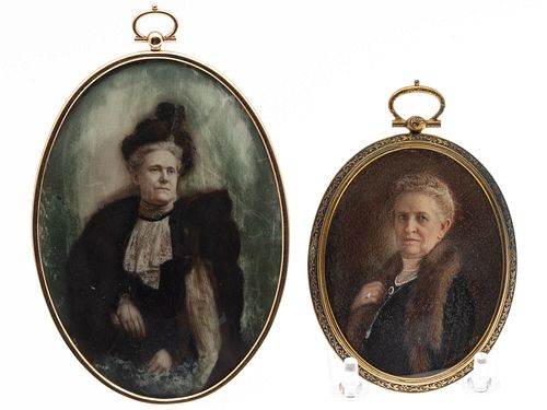 2 Portrait Miniatures of Women, One by Morton Bly