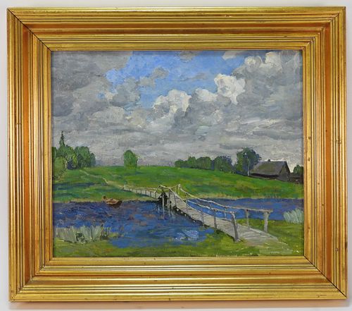 Anatoly Dverin Bridge Landscape Painting