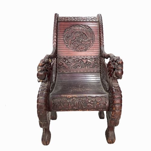 Antique Chinese Carved Wooden Dragons Arm Chair
