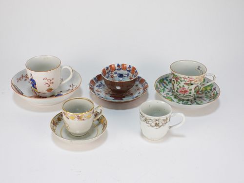 5PC 19C. Chinese Export Teacup & Saucer Group