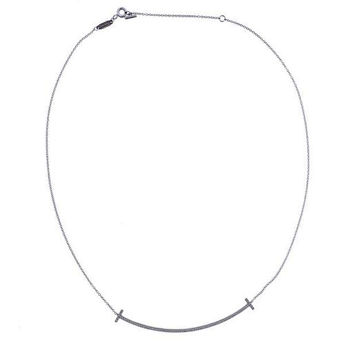 Tiffany &amp; Co 18K Gold Diamond T Smile Pendant Necklace 