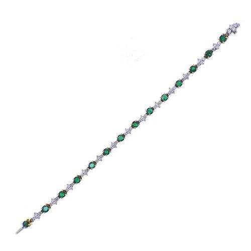 Tiffany &amp; Co 18k Gold Platinum Diamond Emerald Bracelet