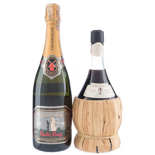 Lote de Vino Tinto y Champagne. a) Chianti. Cosecha 1992. Coli. Italia. Nivel: a 3.6 cm.