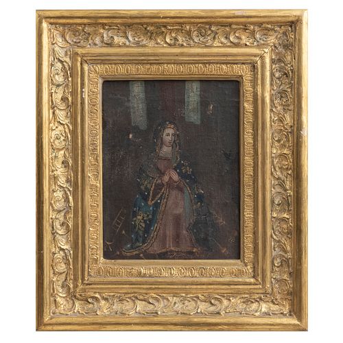 ANÓNIMO Virgen Dolorosa con Arma Christi (Stabat Mater Dolorosa) Óleo sobre tela Enmarcado 27 x 20 cm