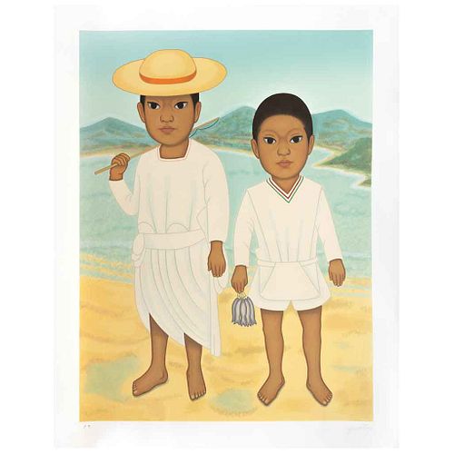 GUSTAVO MONTOYA (Ciudad de México, 1905 - 2003) Sin título, de la serie Niños Mexicanos Firmada. Serigrafía P.T. 60  x 45 cm