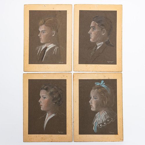 FOUR FAMILY PASTEL PORTRAITS BY ALGER, 1935