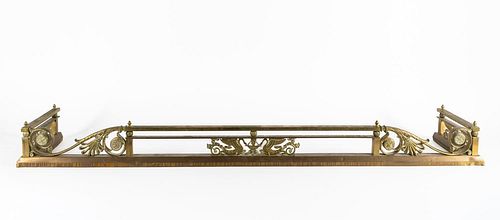 20TH C. NEOCLASSICAL-STYLE BRASS FIREPLACE FENDER