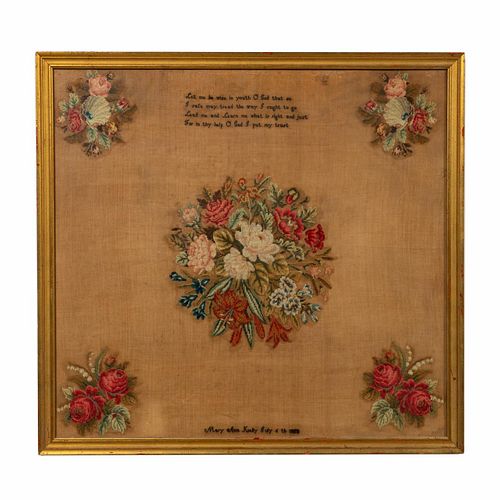 FLORAL NEEDLEPOINT BY MARY ANN KELLY, 1853