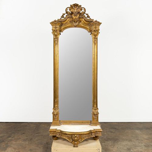 M. 19TH C. LARGE VICTORIAN MARBLE TOP PIER MIRROR
