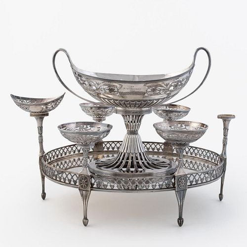 18TH C. GEORGE III SILVER EPERGNE CENTERPIECE, 7PC