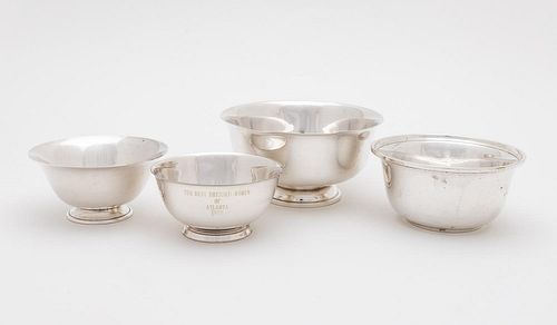 AMERICAN SILVER BOWLS, THREE STERLING & ONE PLATE