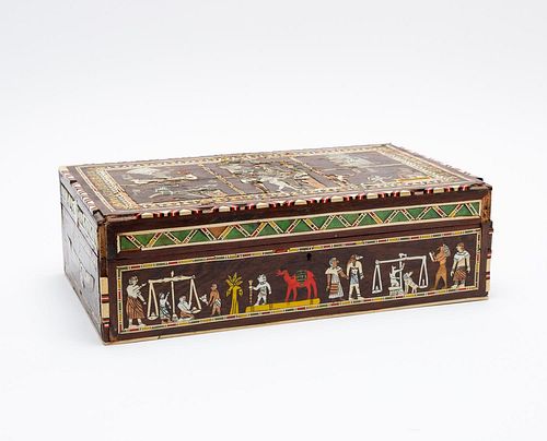 EGYPTIAN THEME HUMIDOR, MOP AND COPPER INLAY