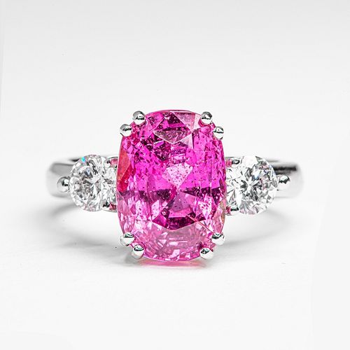 Women's 14K WG Hot Pink Sapphire Diamond Ring