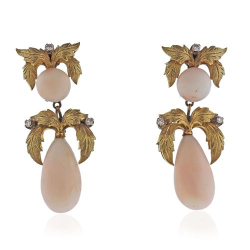1960s 18k Gold Coral Diamond Night & Day Earrings