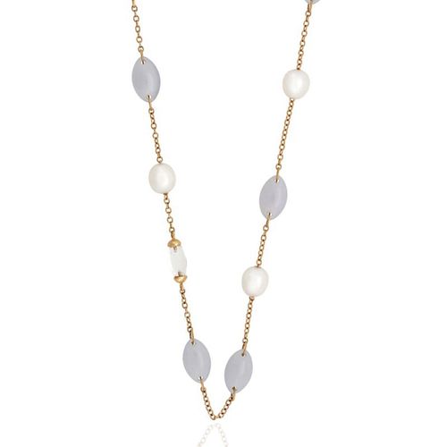 Mimi Milano 18k Gold Chalcedony Crystal Pearl Necklace