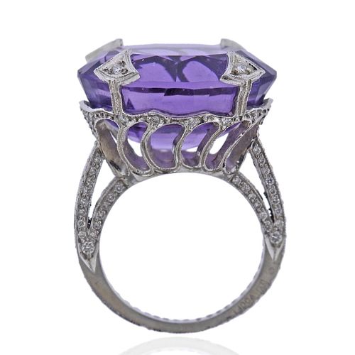 Cathy Waterman Platinum Diamond Amethyst Ring