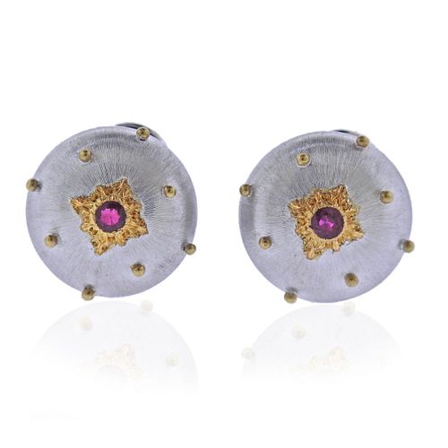 Buccellati Ruby Two Color Gold Button Earrings