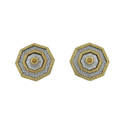 Buccellati Prestigio Diamond Octagon Gold Earrings