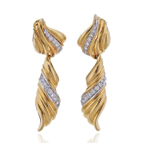 1980s 18k Gold Diamond Drop Earrings