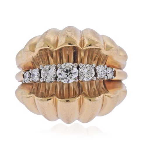Retro 14k Gold Diamond Shell Motif Ring
