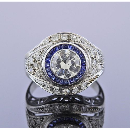 Platinum 1.17ct Diamond Sapphire Ring