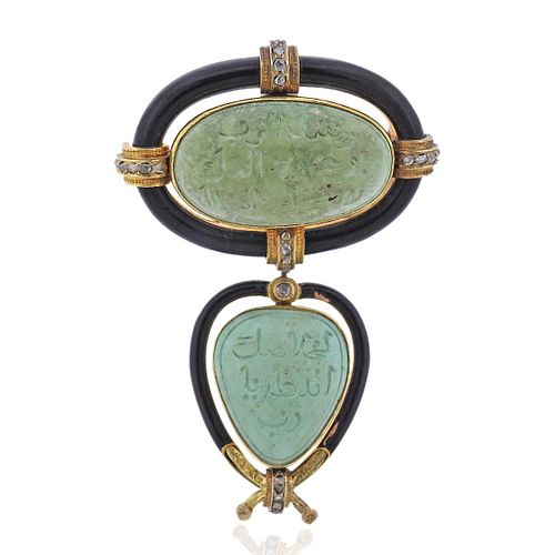 Antique 18k Gold Turquoise Diamond Brooch Pendant