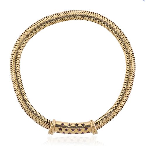 1940s Retro 14k Gold Ruby Snake Necklace