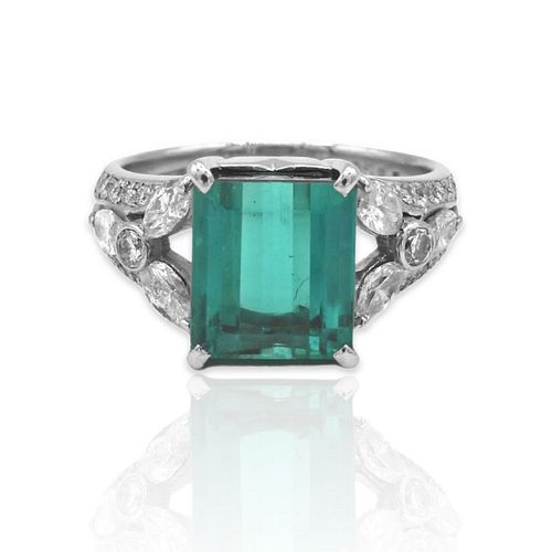 Platinum Diamond Green Tourmaline Ring