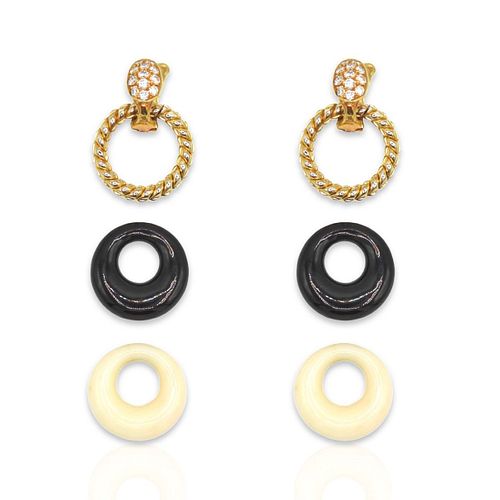 Van Cleef & Arpels 18k Yellow Gold Diamond Onyx Interchangeable Earrings