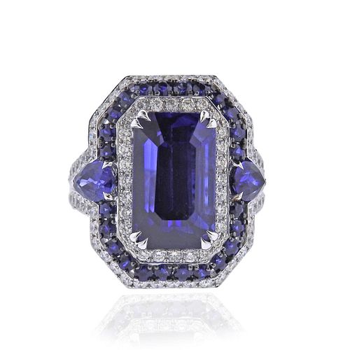 Certified 16.94ct Royal Blue Ceylon Sapphire 18k Gold Diamond Ring