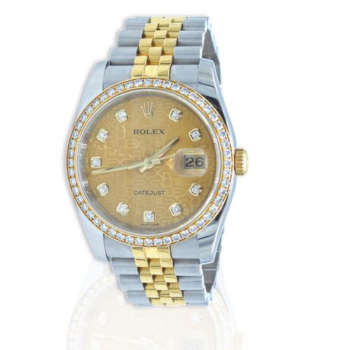 Rolex Datejust 18K Gold Steel Diamond Watch 116243